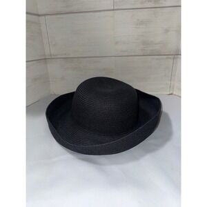 Betmar New York Vintage Black Straw Sun Hat Wide Brim Paper Blend Style 166